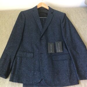 Theory 2 piece suit Men's Navy wool tweed pattern  size 38R